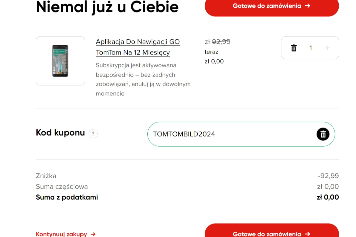 Po wpisaniu kodu rabatowego cena subskrypcji spada do 0 zł.