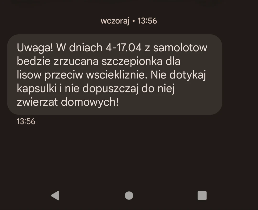 Alert RCB z informacją o szczepionkach z samolotów.