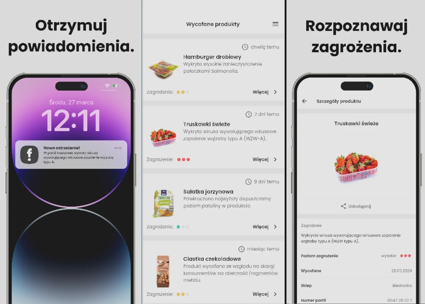 Tak wygląda aplikacja "foodAlert: Wycofane produkty" Tak wygląda aplikacja "foodAlert: Wycofane produkty"
