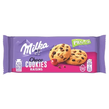 Milka Pieguski Choco Cookies Raisins Ciasteczka z kawałkami czekolady mlecznej i rodzynkami 135 g - 0