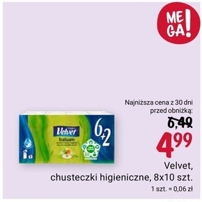 Velvet Balsam Chusteczki higieniczne ekstrakt z aloesu i nagietka 8 x 10 sztuk niska cena