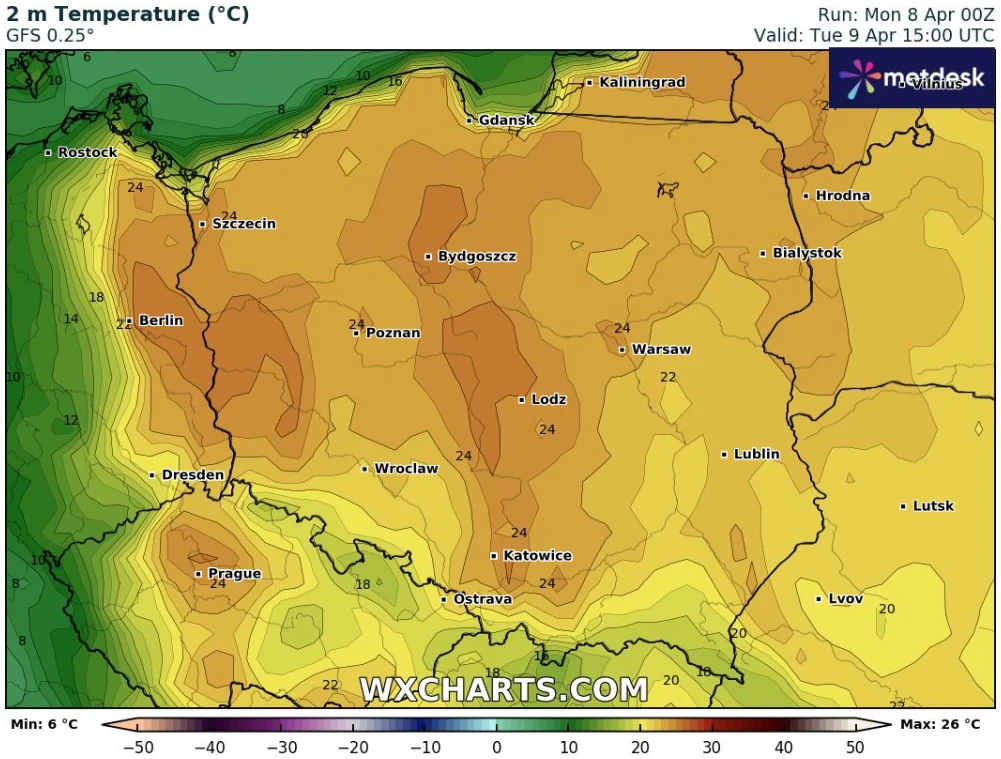 We wtorek wciąż będzie ciepło: do 26 st. C na południu. W nocy przyjdzie jednak ochłodzenie