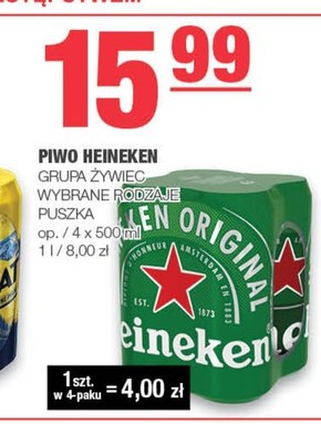 Heineken Piwo jasne 4 x 500 ml niska cena