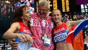 Maria Sawinowa, trener Władimir Kazarin i Jekaterina Poistogowa
