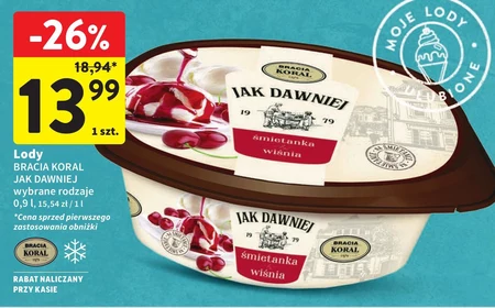 Bracia Koral Jak dawniej Lody śmietanka & wiśnia 900 ml
