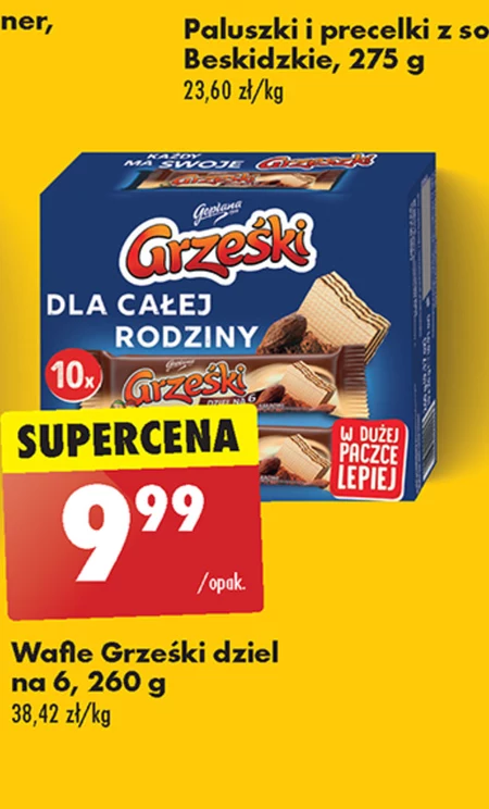 Grześki Wafel przekładane kremem kakaowym 260 g (10 x 26 g)