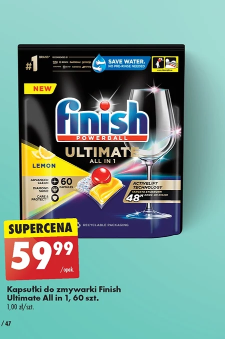 Finish Ultimate Lemon Kapsułki do mycia naczyń w zmywarce 774 g (60 sztuk)