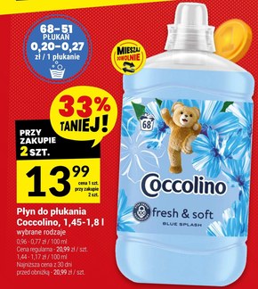 Coccolino Blue Splash Płyn do płukania tkanin koncentrat 1800 ml (72 prania) niska cena