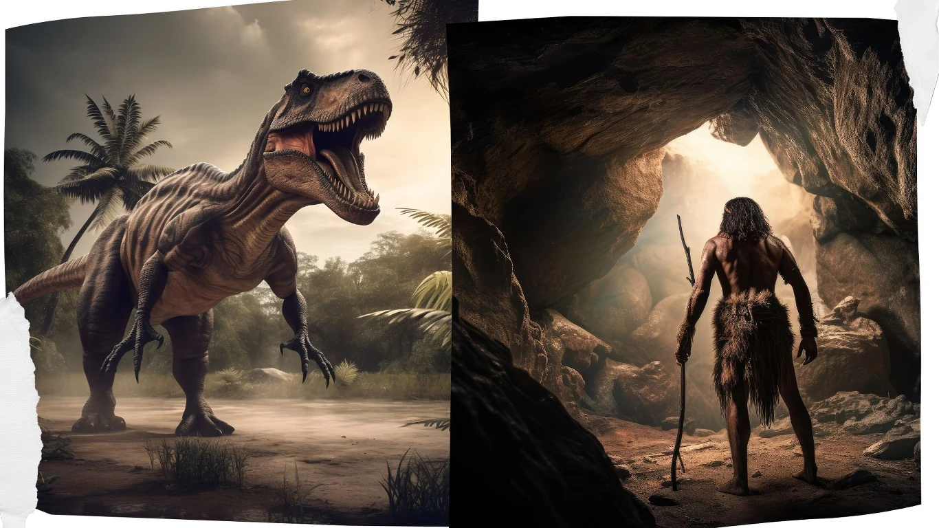 Tyranozaur i przodek człowieka - nie mogli się spotkać. A jednak niedawno odkryte rysunki w jaskiniach Brazylii wskazują, że praludzie wiedzieli o istnieniu dinozaurów Tyranozaur i przodek człowieka - nie mogli się spotkać. A jednak niedawno odkryte rysunki w jaskiniach Brazylii wskazują, że praludzie wiedzieli o istnieniu dinozaurów
