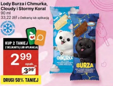 Koral Burza Lody o smaku czekoladowym w mlecznej czekoladzie z cukrem strzelającym 90 ml