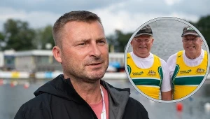 Grzegorz Kotowicz, prezes PZKaj, w w ramce wiekowi Australijczycy z kwalifikacji olimppijskich