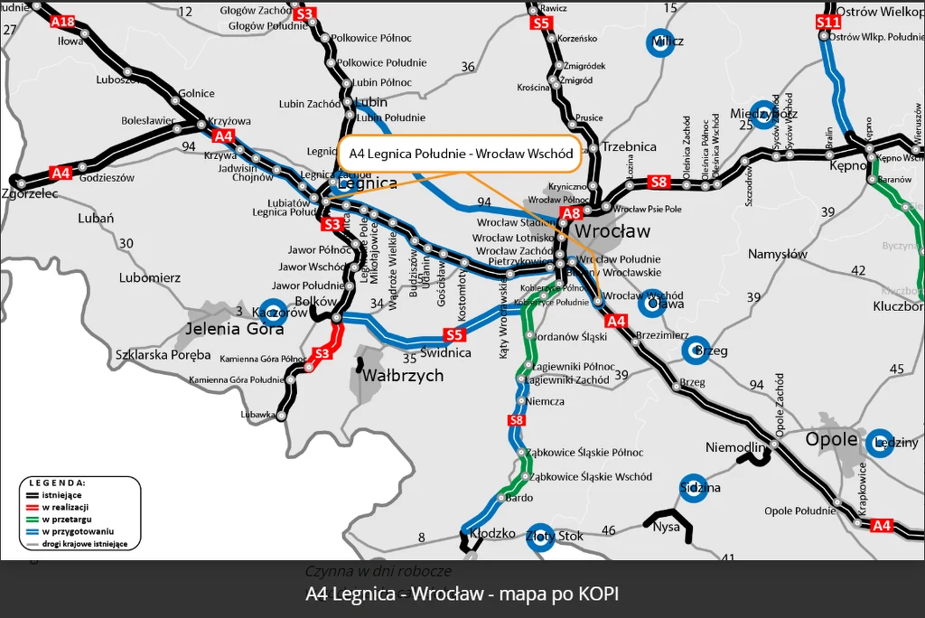 Autostrada A4 Legnica - Wrocław. Źródło: GDDKiA