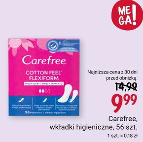 Carefree Cotton Feel Flexiform Wkładki higieniczne nieperfumowane 56 sztuk niska cena