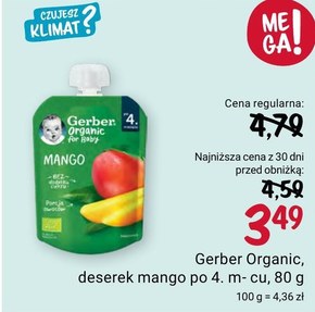 Gerber Organic Mango po 4. miesiącu 80 g niska cena