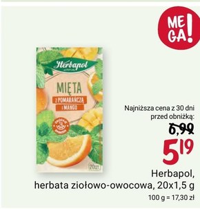 Herbapol Herbatka ziołowo-owocowa mięta z pomarańczą i mango 30 g (20 x 1,5 g) niska cena