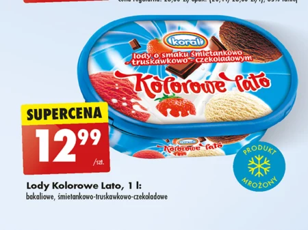 Koral Kolorowe lato Lody o smaku śmietankowo-truskawkowo-czekoladowym 1 l