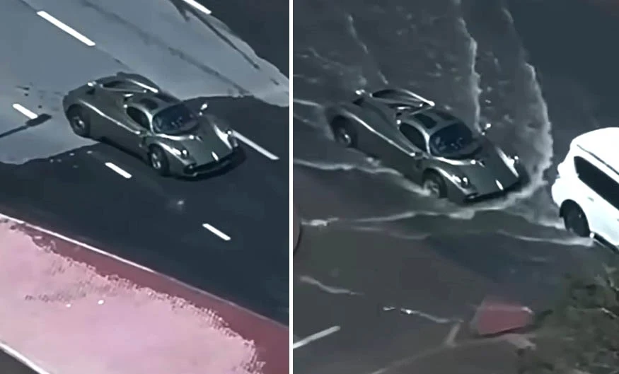 Pagani Utopia jechała przez zalaną ulicę Dubaju Pagani Utopia jechała przez zalaną ulicę Dubaju