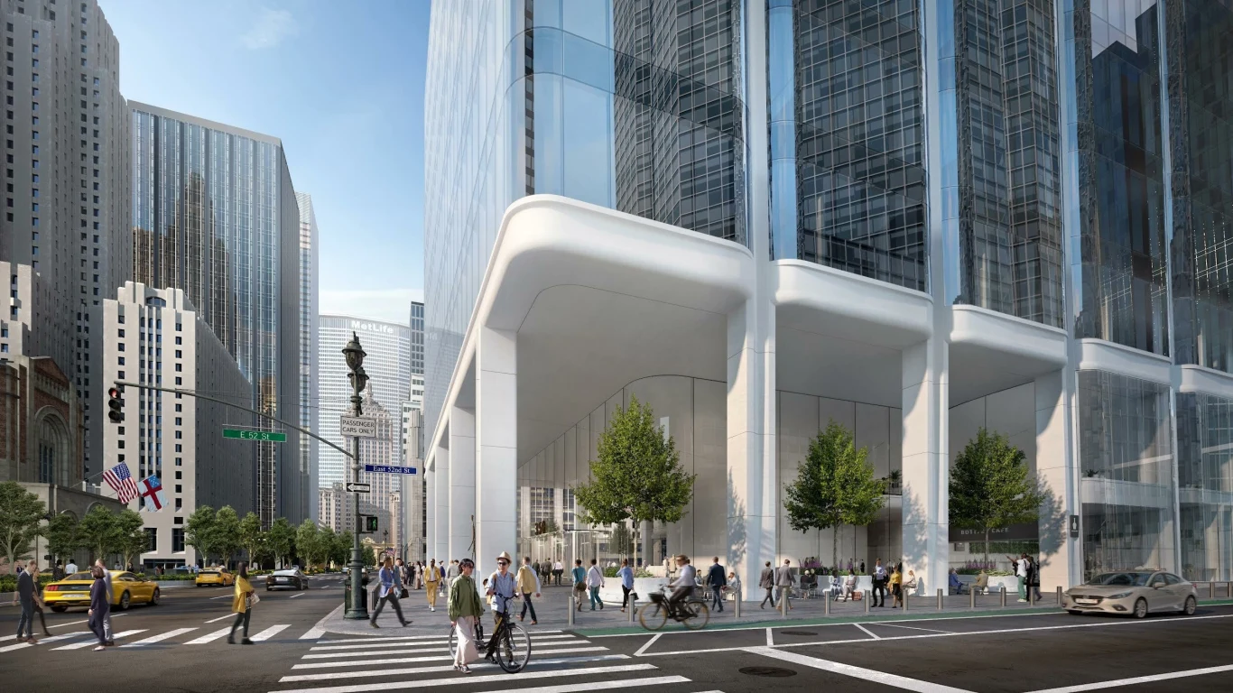 W podstawie budynku nowego drapacza chmur na Manhattanie znajdą się miejsca siedzące, tereny zielone i publiczne wystawy sztuki. W podstawie budynku nowego drapacza chmur na Manhattanie znajdą się miejsca siedzące, tereny zielone i publiczne wystawy sztuki.