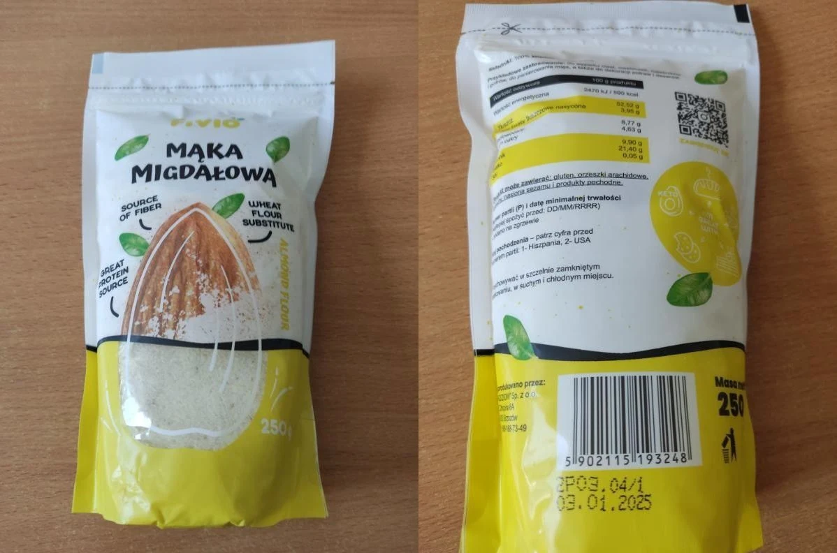 W mące migdałowej wykryto przekroczenie najwyższego dopuszczalnego poziomu aflatoksyn, które mają szkodliwy wpływ na zdrowie człowieka.