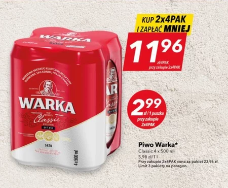 Warka Classic Piwo jasne 4 x 500 ml