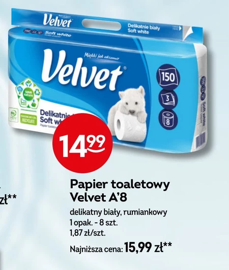 Velvet Papier toaletowy delikatnie biały 8 rolek