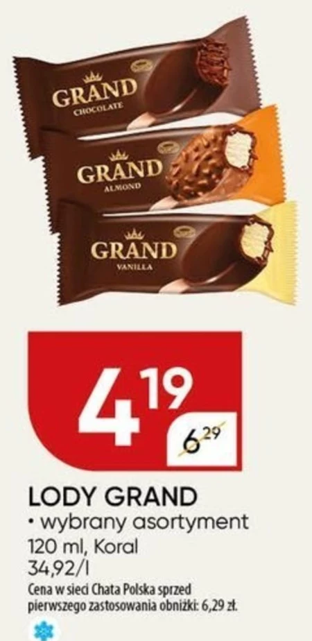 Koral Grand Lody waniliowe w mlecznej czekoladzie z migdałami 120 ml