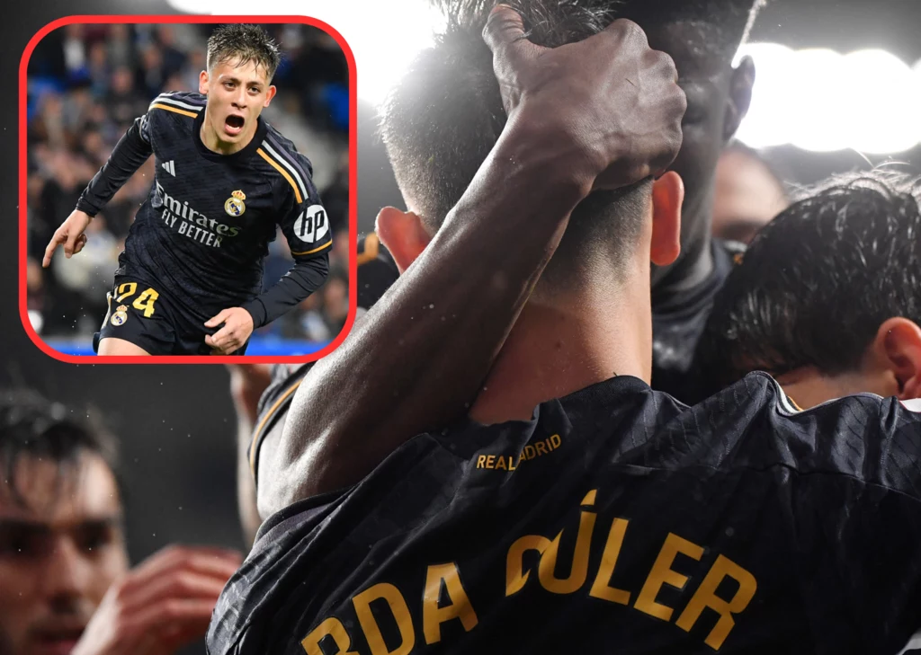 Arda Guler cieszący się z gola dla Realu Madryt w meczu La Liga z Realem Sociedad Arda Guler cieszący się z gola dla Realu Madryt w meczu La Liga z Realem Sociedad
