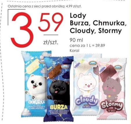 Koral Burza Lody o smaku czekoladowym w mlecznej czekoladzie z cukrem strzelającym 90 ml