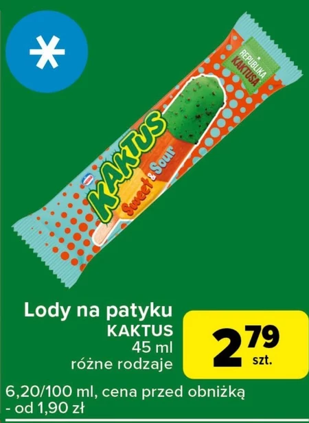 Kaktus Gibek Lody wodne o smaku jabłkowym z polewą o smaku gumy balonowej 45 ml
