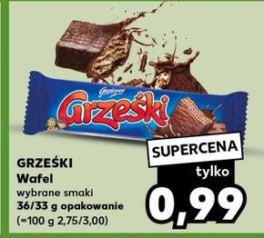 Grześki Wafel przekładany kremem kakaowym w czekoladzie 36 g niska cena