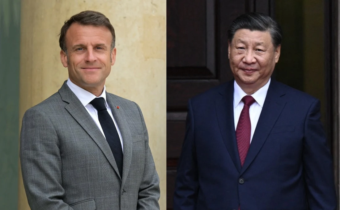 Prezydent Francji Emmanuel Macron i przywódca Chin Xi Jinping Prezydent Francji Emmanuel Macron i przywódca Chin Xi Jinping