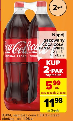 Coca-Cola Napój gazowany 2 x 1,5 l niska cena