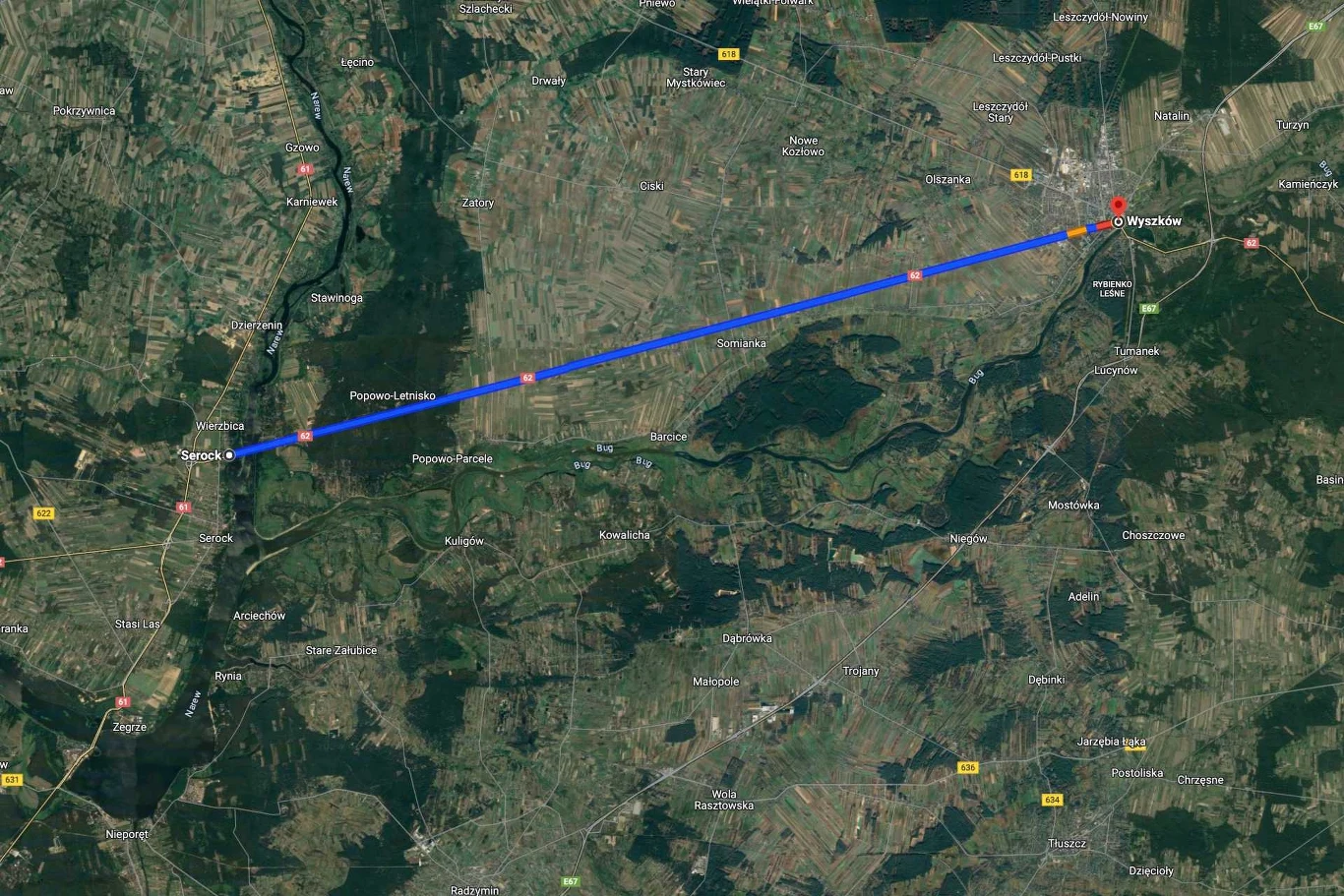 Droga z Serocka do Wyszkowa to 26 km asfaltu bez zakrętów /fot. Mapy Google Droga z Serocka do Wyszkowa to 26 km asfaltu bez zakrętów /fot. Mapy Google