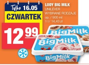 Big Milk Lody smak śmietankowo truskawkowy 900 ml niska cena