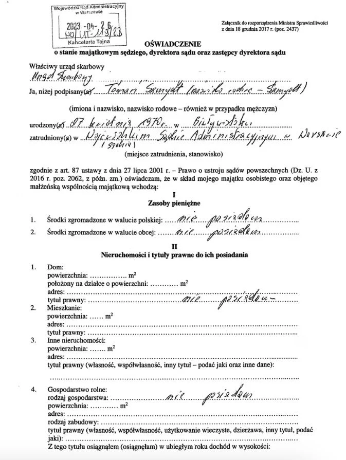 Oświadczenie majątkowe Tomasza Szmydta