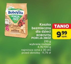 BoboVita Porcja zbóż Kaszka mleczna 3 zboża malina-truskawka-banan po 6 miesiącu 210 g niska cena