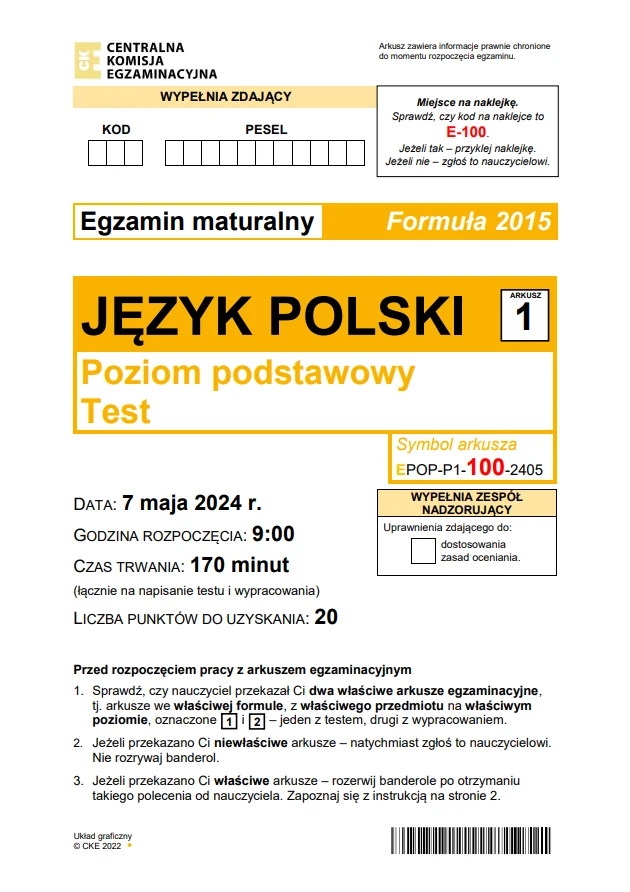 Publikujemy oficjalne arkusze CKE - matura 2024 z języka polskiego - formuła 2015 Publikujemy oficjalne arkusze CKE - matura 2024 z języka polskiego - formuła 2015