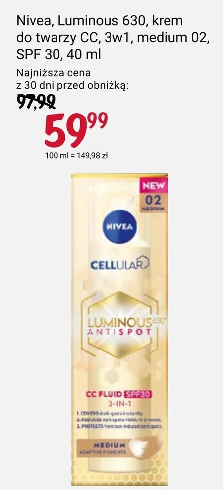 Nivea Cellular Luminous630 Fluid Tonujacy Przeciw Przebarwieniom 40 ml
