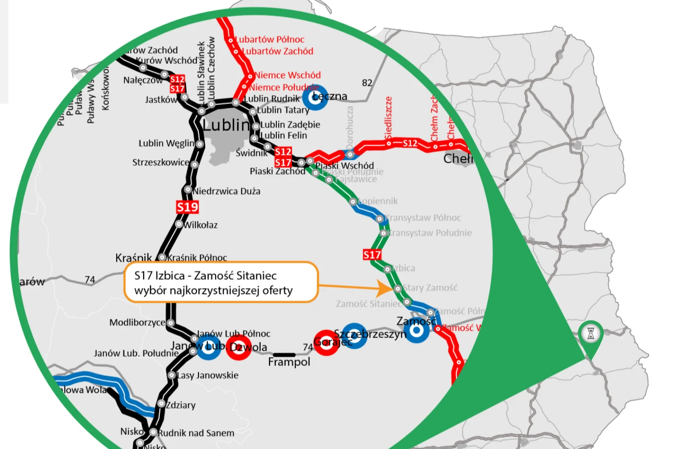 Zadaniem wykonawcy będzie wybudowanie liczącego 10-km odcinka drogi ekspresowej S17 od Izbicy do węzła Zamość Sitaniec. Zadaniem wykonawcy będzie wybudowanie liczącego 10-km odcinka drogi ekspresowej S17 od Izbicy do węzła Zamość Sitaniec.