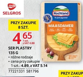 Hochland Ser żółty maasdamer w plastrach 135 g niska cena