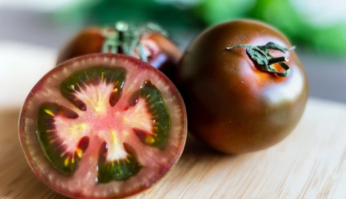 Czekoladowy kumato, najbardziej prestiżowy wśród pomidorów. Wzmacnia serce i nie tuczy