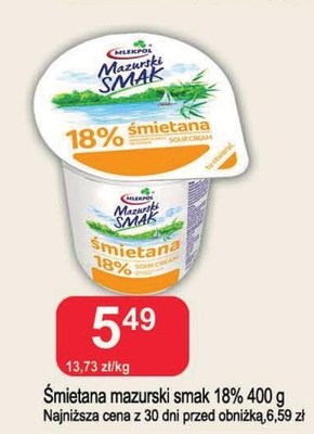 Mlekpol Mazurski Smak Śmietana 18 % 200 g niska cena