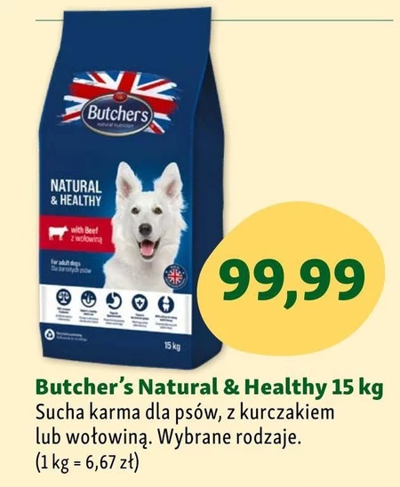 Butcher's Natural & Healthy Karma dla dorosłych psów z wołowiną 15 kg