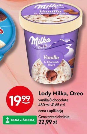 Milka Lody waniliowe z kawałkami czekolady mlecznej i musem z czekoladą mleczną 480 ml niska cena