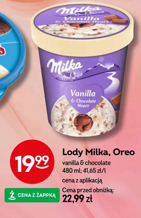 Milka Lody waniliowe z kawałkami czekolady mlecznej i musem z czekoladą mleczną 480 ml