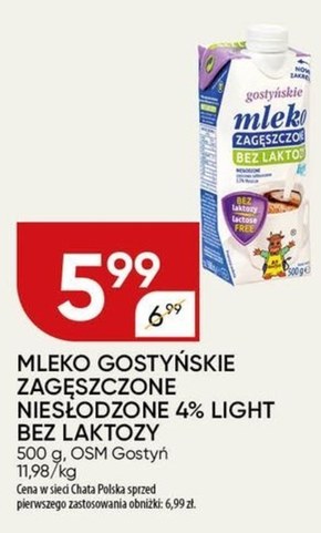 SM Gostyń Mleko gostyńskie zagęszczone bez laktozy niesłodzone lekkie 2,5 % 500 g niska cena