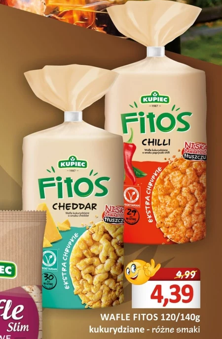 Kupiec Fitos Wafle kukurydziane o smaku cheddar 120 g (15 sztuk)
