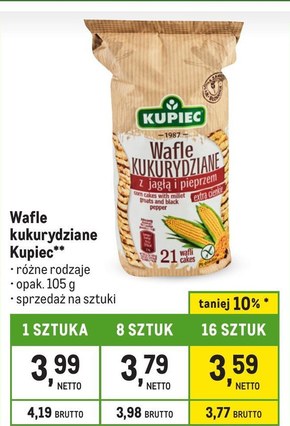 Kupiec Wafle kukurydziane z siemieniem lnianym extra cienkie 105 g (20 sztuk) niska cena