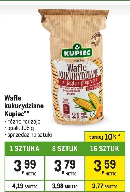 Kupiec Extra Slim Wafle kukurydziane z siemieniem lnianym 105 g