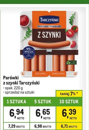 Tarczyński Parówki premium z szynki 220 g (2 x 110 g) niska cena